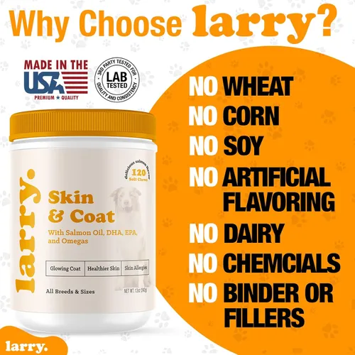 Miniatura 5 de Larry - Aceite de salmón para piel y pelaje de perros, suplementos para perros para picazón en la piel y alivio de alergias, Omega 3, 4, DHA y EPA