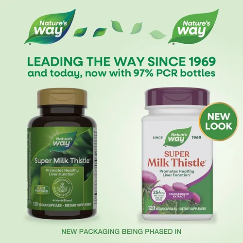 Miniatura 3 de Nature's Way Super Milk Thistle, promueve la función hepática saludable*, mezcla de 4 hierbas, vegano, 120 cápsulas