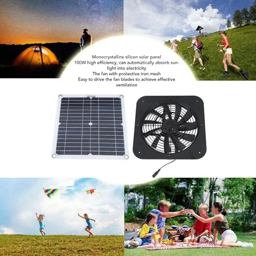 Miniatura 7 de Fdit Ventilador de escape de ático alimentado por energía solar, 100 W, 13.5 pulgadas, panel de silicona monocristalina, 18 V, para casa
