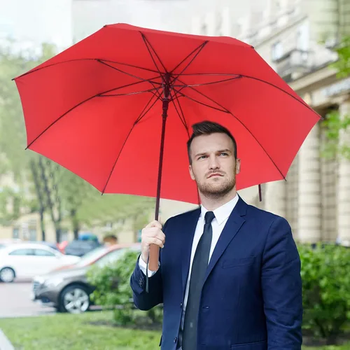 Miniatura 7 de KoKoBin Paraguas de lluvia de gran tamaño abierto automático para hombres mujeres palillo paraguas, Rojo