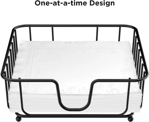 Miniatura 3 de Paquete de 2 servilleteros para mesa, servilleteros para servilletas de papel, servilleteros de metal plano negro para cocina y mesa de comedor
