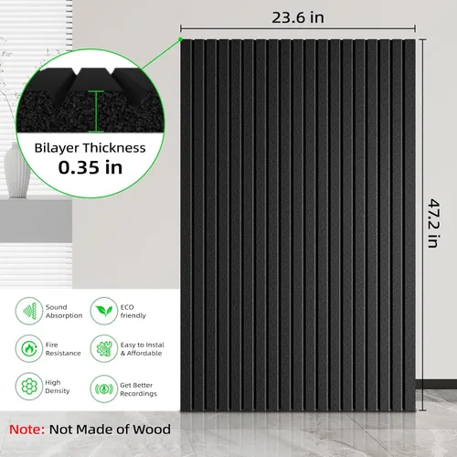 Miniatura 2 de Paquete de 5 paneles de espuma a prueba de sonido para paredes 120 cm x 60 cm Paneles acústicos grandes absorbentes de sonido, paneles de pared Pack