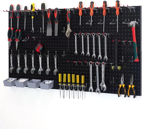 Pegboard Smith Kit de tablero de clavijas de metal negro de 48 x 24 pulgadas para organización de pared con ganchos, contenedores de almacenamiento