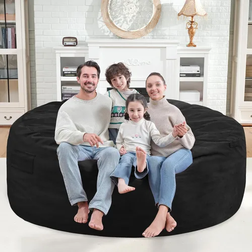 Miniatura 282 de Puf de 5 pies, puf grande con relleno de espuma viscoelástica, sofá puff esponjoso con funda de terciopelo holandés, puf redondo para sala de estar