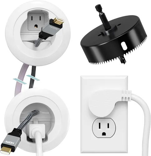 Kit de gestión de cables en la pared, organizador de cables de baja y alta tensión con sierra de agujero para fácil montaje de TV en la pared,