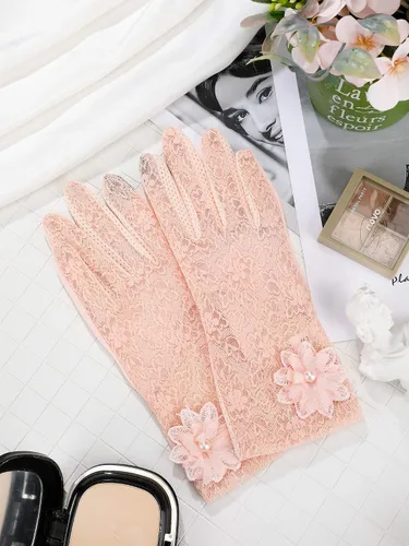 Miniatura 7 de SATINIOR Guantes florales de encaje para mujer, elegantes guantes de encaje cortos, guantes de verano para boda, Halloween, fiesta de cosplay