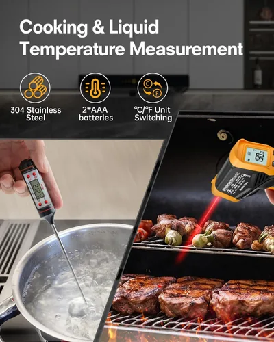 Miniatura 3 de Eventek Pistola de termómetro infrarrojo, pistola de temperatura láser de -58 °F a 1112 °F, pistola de temperatura IR para cocinar, accesorios
