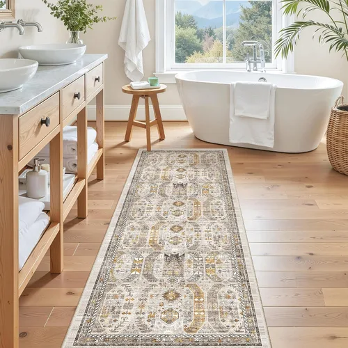 Miniatura 444 de Madane Tapete lavable de 2 x 10 pies para pasillo, cocina, recibidor, clásico, suave, antideslizante para interiores, casa de campo, baño, sala