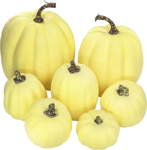 Miniatura 7 de 7 piezas de calabazas artificiales de otoño de tamaños variados, calabazas de cosecha, calabazas de espuma sintética para la temporada de otoño