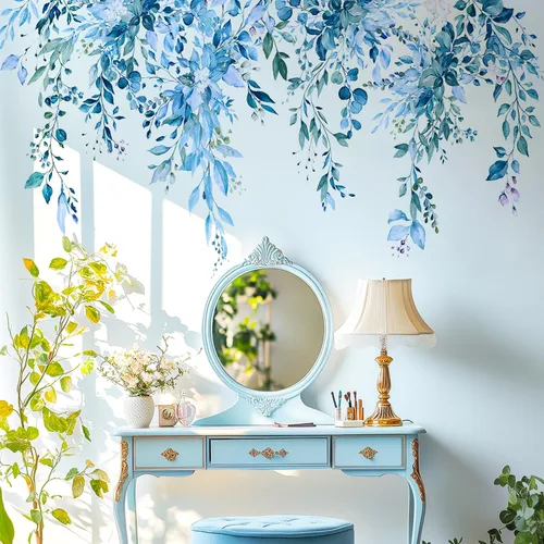 Miniatura 22 de Calcomanías de pared de flores y hojas para despegar y pegar, calcomanías grandes de vinilo floral para colgar, vid extraíble, decoración del hogar