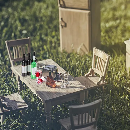 Miniatura 3 de NUOBESTY - Juego de 10 copas de vino en miniatura para casa de muñecas con 8 mini botellas, color rojo oscuro, decoración de copa pequeña para casa