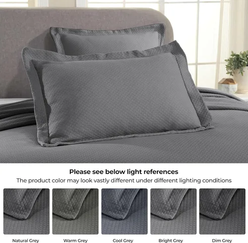 Miniatura 5 de Cubrecama doble Superior Diamond Solitaire de algodón de primera calidad Jacquard Matelassé con fundas de almohada a tono, color aguamarina, gris