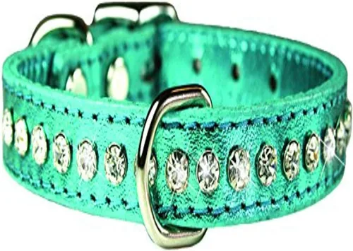 Miniatura 64 de Collar de perro de cuero y cristales de OmniPet Signature, cuero de grano de violeta africana de avestruz, se ajusta a un tamaño de cuello de 6"-8