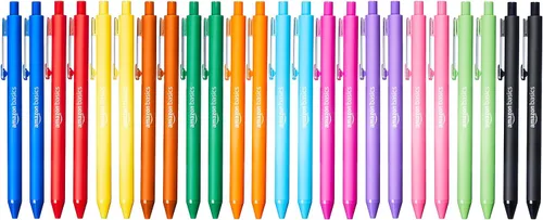 Bolígrafo retráctil de Amazon Basics, colores surtidos, paquete de 24 unidades
