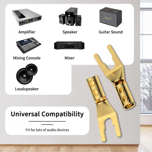 Miniatura 3 de 4 conectores de pala, 45 grados de cobre puro de audio tenedor Y enchufe de espada con tubo termorretráctil y llave hexagonal, enchufes de cable