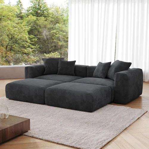 Miniatura 10 de JACH Sofás Seccionales de Pana para Sala de Estar, Sofá Seccional Modular con Otomanas Chaise, Fundas de Cojines Removibles, Sofá Cama Moderno