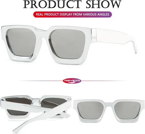 Miniatura 130 de AIEYEZO Gafas de sol cuadradas para mujeres y hombres, gafas de sol cuadradas con montura gruesa, estilo de diseñador simple