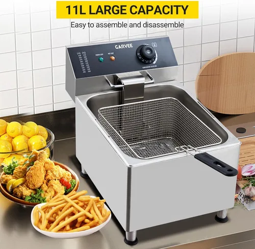 Miniatura 7 de Freidora comercial doble de 3400 W, freidora de encimera de acero inoxidable 201 con 2 cestas ajustables, tapas protectoras contra salpicaduras