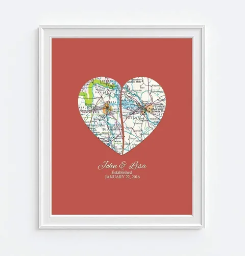 Miniatura 5 de ART FOR THE MASSES Impresión artística personalizada para parejas con 2 mapas de corazón, sin marco, regalo de boda, personalizado y personalizado