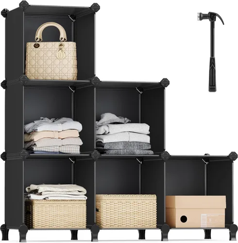 Organizador de plástico Songmics 3 pisos, bricolaje cubeta de almacenamiento, clóset estantería 6 cubos, Estantería mueble negro ulpc06h