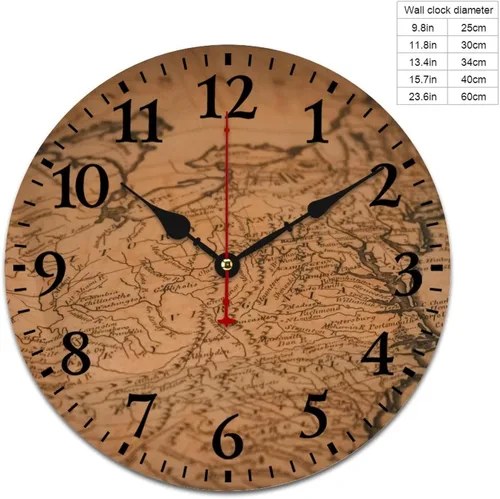 Miniatura 54 de Reloj de pared de madera con mapa del mundo antiguo, estilo nostálgico, Atlas histórico, diseño vintage, impresión de madera, reloj de pared