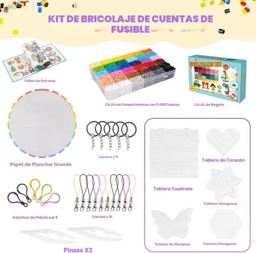 Miniatura 4 de Meland Kit de cuentas de fusible, 11,000 cuentas de 36 colores para manualidades para niñas de 5 a 12 años, juego de cuentas derretidas de 0.197 in