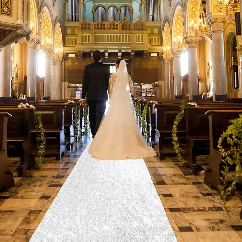 Miniatura 9 de Irenare Alfombra de pasillo para ceremonia de boda con purpurina de lentejuelas adecuada para decoración de fiestas de boda en interiores y Dorado
