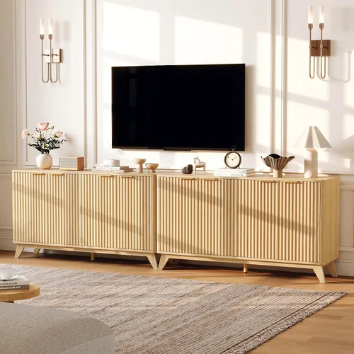Miniatura 10 de VINGLI Soporte de TV acanalado de 58 pulgadas para televisores de hasta 70 pulgadas, moderno soporte de TV con almacenamiento y estantes ajustables