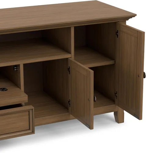 Miniatura 7 de SIMPLIHOME Amherst - Soporte de TV de transición de madera maciza de 72 pulgadas de ancho, estilo rústico marrón envejecido, para televisores