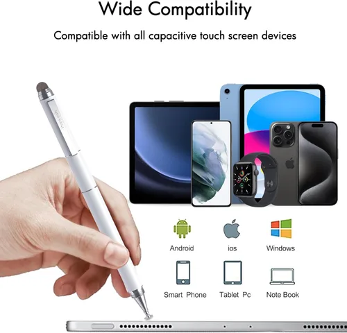 Miniatura 6 de Lápiz capacitivo para pantalla táctil - Versátil lápiz óptico 4 en 1 de alta sensibilidad y precisión, universal para iPad, iPhone, Samsung, Blanco