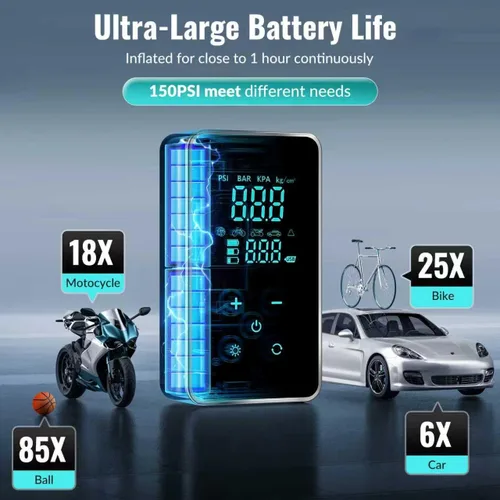 Miniatura 3 de Inflador de neumáticos, compresor de aire portátil, bomba de aire de 150 PSI para automóvil, bomba de bicicleta, pantalla táctil/manómetro/luz