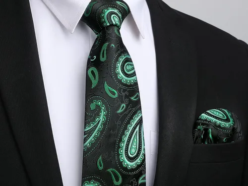 Miniatura 12 de HISDERN Corbatas para hombre, corbata de cachemira y bolsillo cuadrado tejido clásico floral para hombre, corbata de fiesta de boda