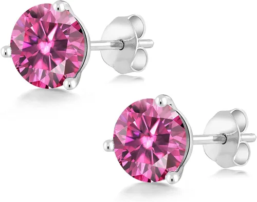 Miniatura 96 de Gem Stone King Aretes de oro de 14 quilates, 0.236 in, piedra natal redonda, Martini, 3 puntas, aretes de oro para mujer