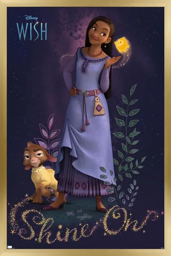 Trends International Disney Wish - Póster de pared Asha, 14.72 x 22.37 pulgadas, versión con marco dorado