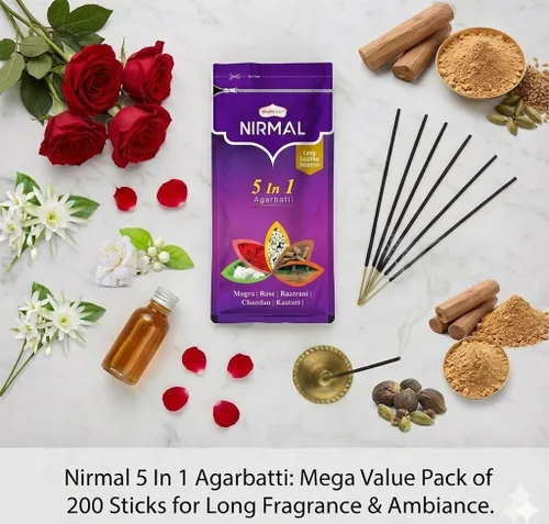 Miniatura 2 de Shubhkart Nirmal - Varitas de incienso aromático 5 en 1, paquete de 2 (200 varitas en total). Mezclas surtidas: rosa, mogra, sándalo, jazmín
