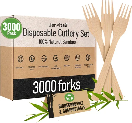 Miniatura 10 de Juego de cubiertos 100% de bambú - Juego de 100 cubiertos compostables