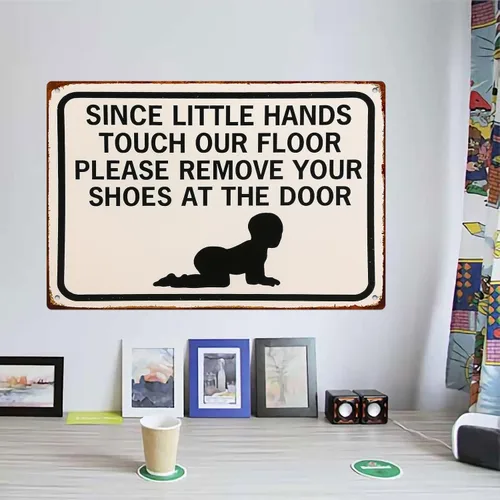 Miniatura 6 de Cartel de metal retro con texto en inglés «Please Remove Your Shoes» para garaje, hombre, cueva, baño, dormitorio, granja, inspirador, arte de pared