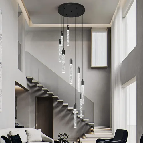 Miniatura 3 de Candelabro moderno de 9 luces para sala de estar, lámparas colgantes de techo de cristal negro, LED, regulables, 54 W, 6000 K, escaleras, grandes