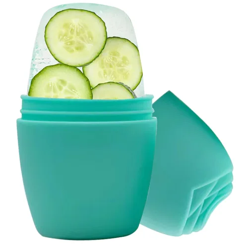 Rodillo de hielo para cara, silicona Qewro para tonificar la piel, alivio de la hinchazón de los ojos, molde de rodillo de hielo para cuello, Verde