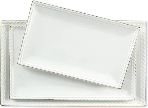 Miniatura 7 de Juego de bandejas de servir de cerámica Kassel Bandejas ovaladas de 14"/12"/10" para entretener en fiestas y bodas Bandejas grandes aptas