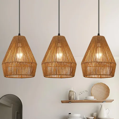 Miniatura 10 de Lámpara colgante de ratán tejido bohemio, 7 pulgadas, mini lámpara colgante con jaula de trabajo manual, iluminación colgante pequeña natural