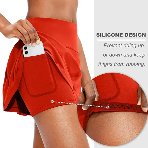 Miniatura 2 de Soothfeel Falda de tenis plisada para mujer con bolsillos, falda pantalón atlética de cintura alta para golf, para entrenamiento, correr