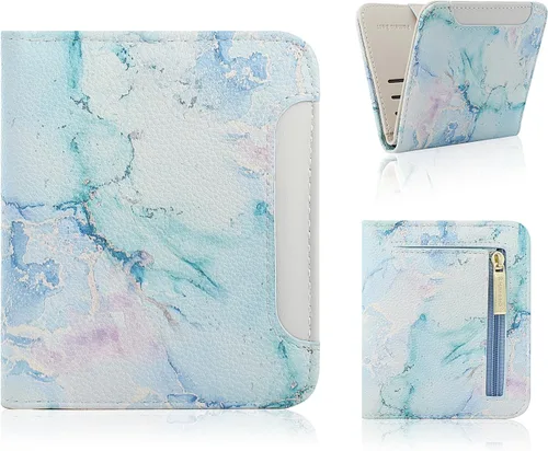 Miniatura 9 de Billetera pequeña para mujer, con bloqueo RFID, de piel, plegable, para tarjetas de crédito, con ventana de identificación, con cremallera, bolsillo