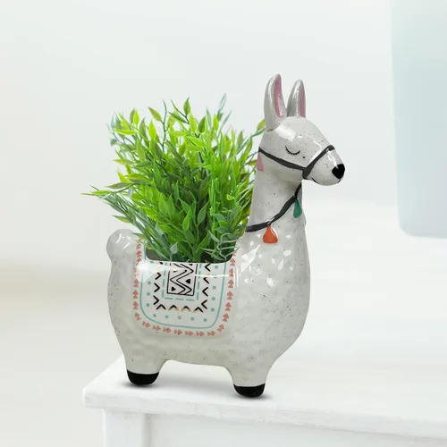 Miniatura 4 de Maceta de llama de cerámica para plantas suculentas, bonita decoración de alpaca para el hogar, oficina, 8 1/2 pulgadas de alto con agujeros