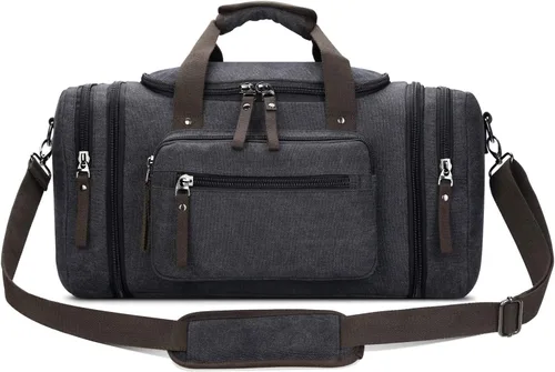 Bolsa de viaje para hombre (lona, bolsa de fin de semana), Negro), A-001