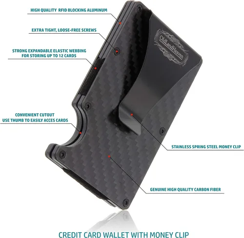 Miniatura 2 de Monedero minimalista rígido para hombres - RFID bloqueo de fibra de carbono Monedero clip