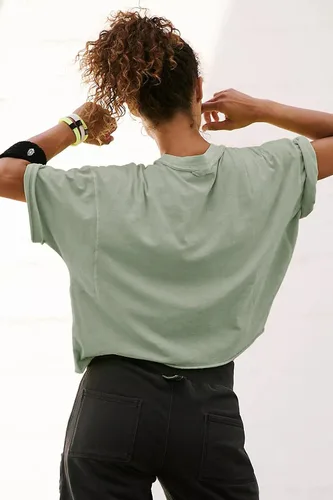 Miniatura 2 de Camisetas cortas de entrenamiento de gran tamaño para mujer, estilo casual, de manga corta, hombros caídos, con dobladillo enrollable, básicas