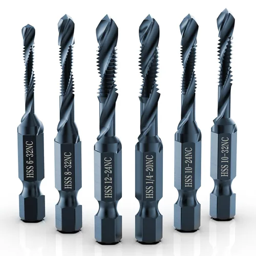 Miniatura 10 de THINKWORK Juego de brocas combinadas, 6 piezas 3 en 1 con revestimiento de titanio negro antióxido, herramienta de broca de rosca con punta de rosca