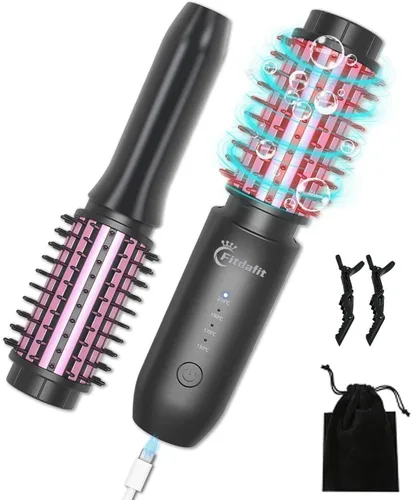 Cepillo de rizador de pelo inalámbrico, mini rizador de pelo inalámbrico de 1.5 pulgadas, cepillo de rizador de viaje 3 en 1, peine alisador de pelo