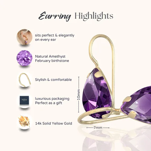 Miniatura 35 de 14K Solid Gold Earrings - Gemstone Earrings for Women - 14K Gold Earrings for Women - Birthstone Earrings - Teardrop Earrings for Women - Gold